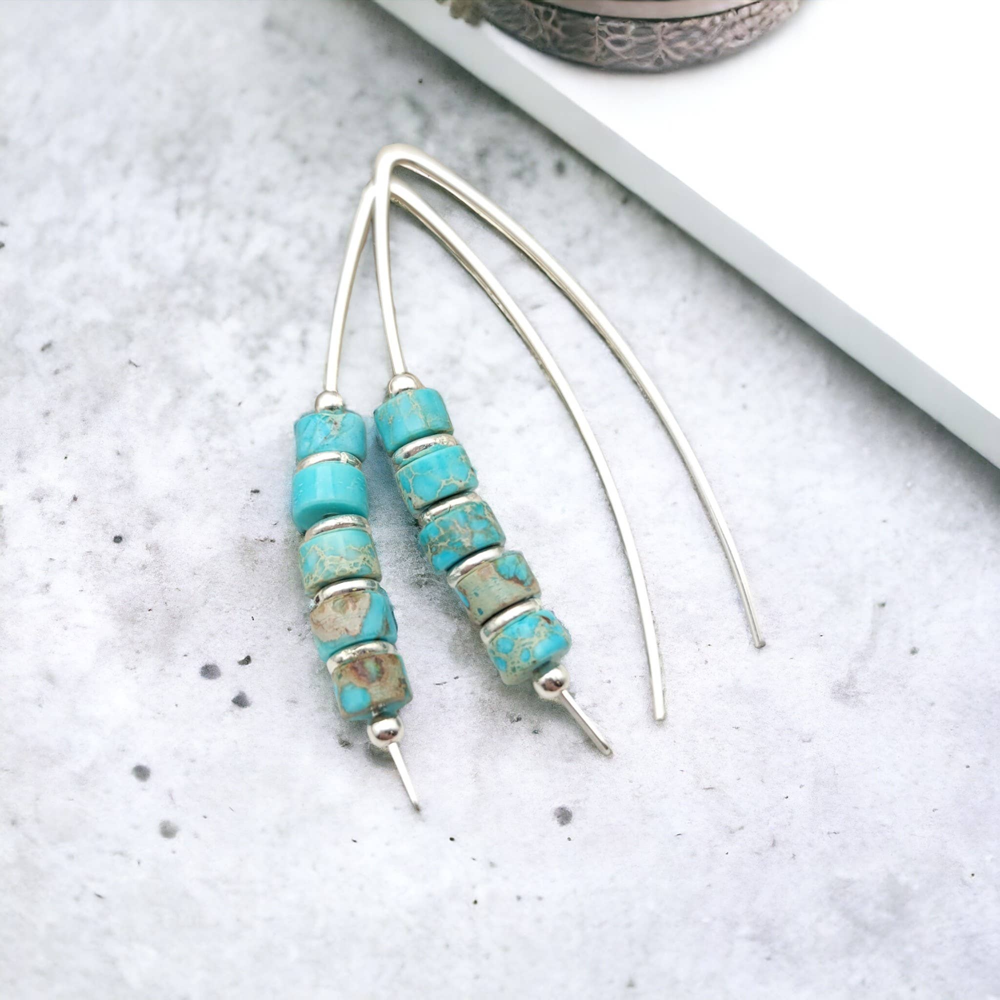 Bijou by SAM - Wholesale Dangle Earrings - Western Turquoise and Sterling Silver Threader Earrings5