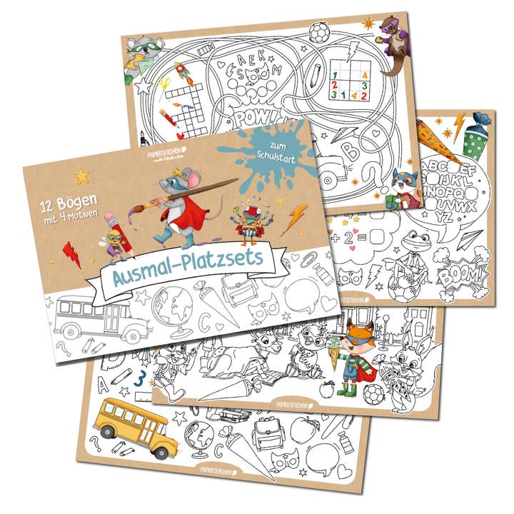 Tovagliette da colorare con animali supereroi della scuola di colorazione - set 02 per la vendita all'ingrosso da parte di Papierdrachen