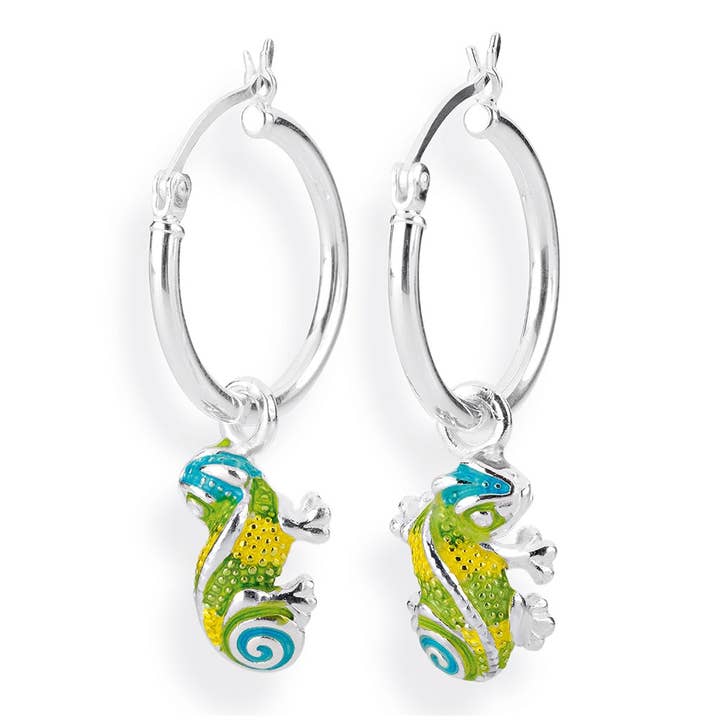 Kamæleon øreringe til sølvkreoler med brændt lak for engroshandel hos Heartbreaker designd by Drachenfels