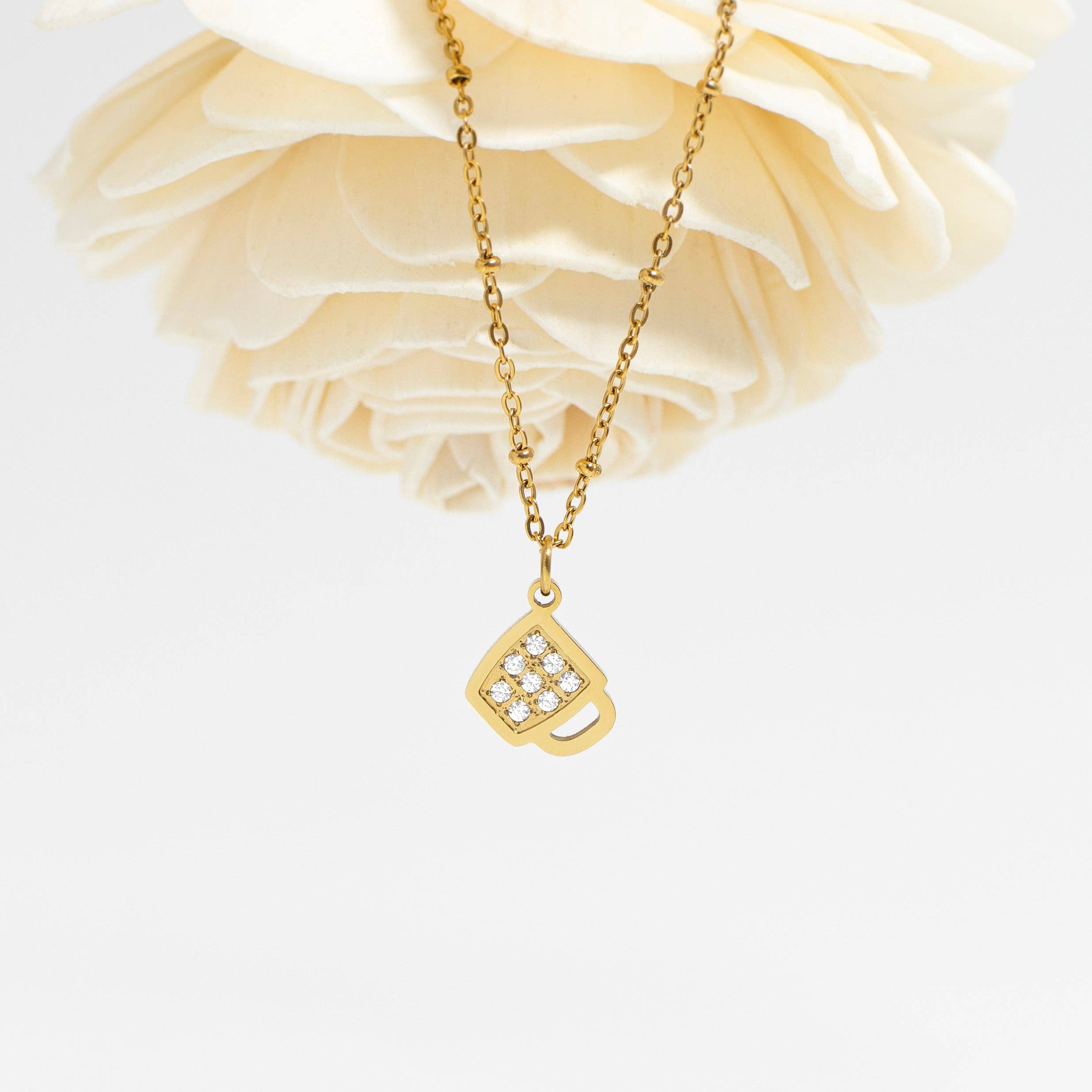 WJW - Wholesale Individual Charm/Pendant - 18K Gold PVD Stainless Steel CZ Coffee Cup Charm6