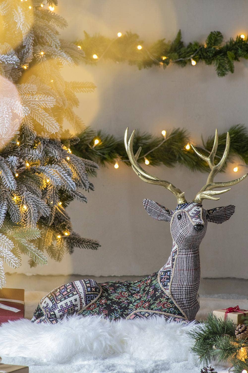 A&B Home Group Inc. - Wholesale Christmas Decoration - 22.5x13.8x23.5" Luxe Lounging Velvet Deer Figurine1