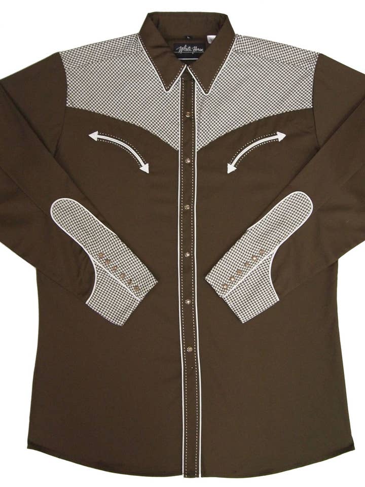 Mens Retro<br>Choc/Choc Check Yoke & Cuffs<br> 161-1333 for wholesale by White Horse Apparel