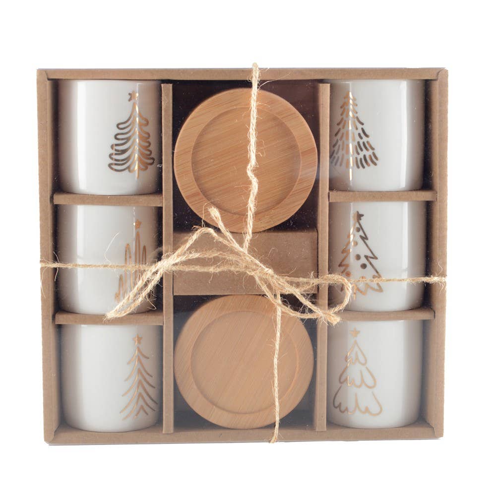 AULICA - Wholesale Coffee/Tea Cup - Fir tree coffee cups with wooden saucers - set of 63