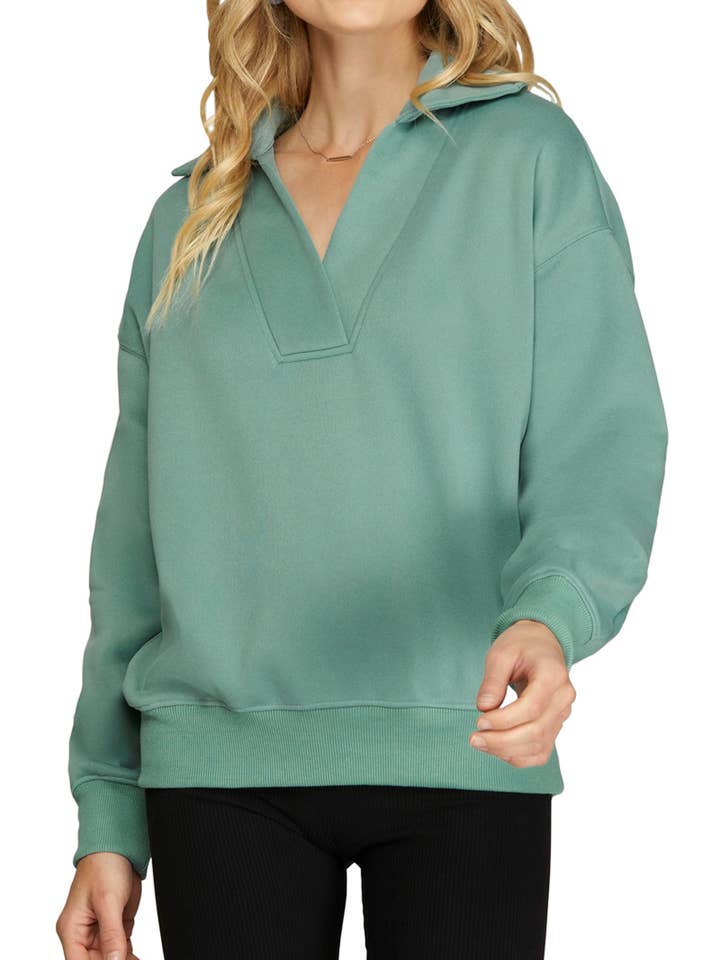 Langærmet sweatshirt med krave for engroshandel hos Vanilla Monkey