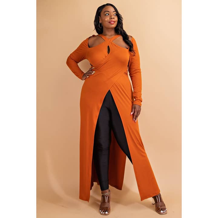 Curve Market - Vendita all'ingrosso Tunica - Donna - Top maxi taglie forti con maniche lunghe, scollo a incrocio e apertura a goccia8