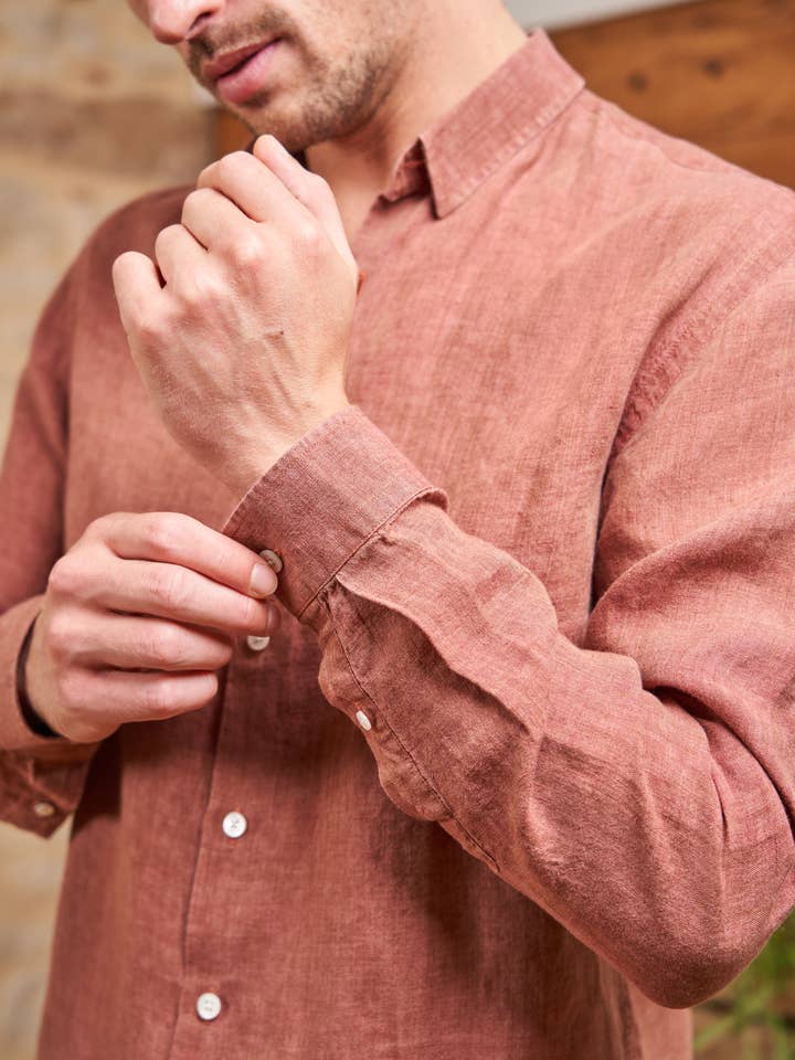 MONSIEUR MIMOSA - Vente Chemise à col boutonné – homme - CHEMISE LIN TERACOTTA1