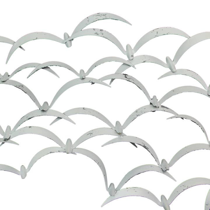Zeckos - Wholesale Wall Accent - 32 Inch White Metal Flock Of Birds Wall Art Decor Sculpture1