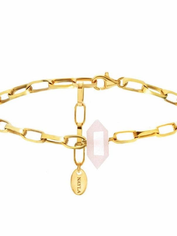Kabel kedja Rose Quartz Crystal Armband för wholesale av Nayla Jewelry