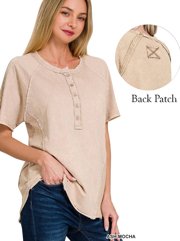 .0807 Washed French Terry Henley Top SI-25412 for wholesale by 42POPS