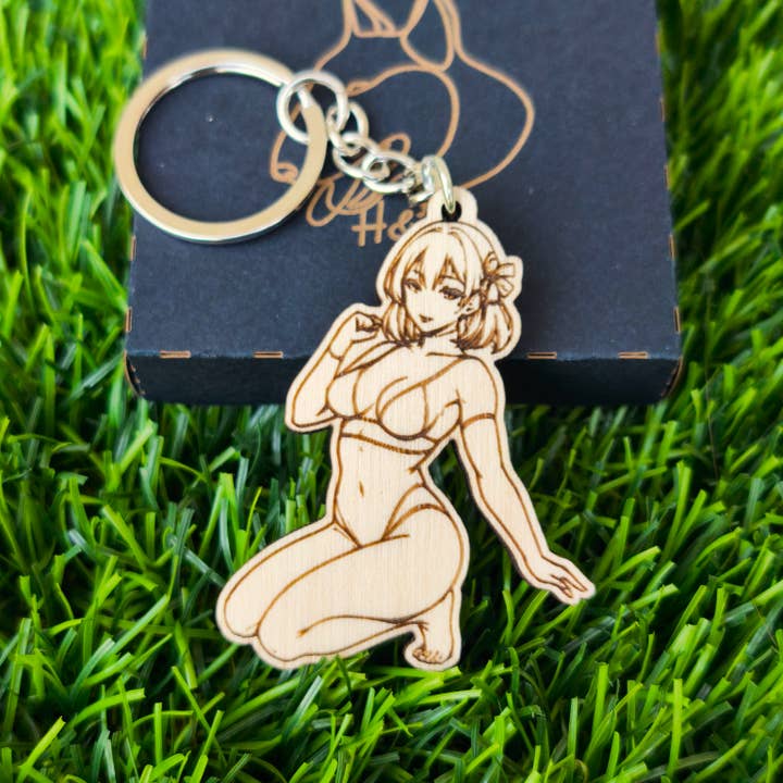 Anime Girl Wood Keychain – Sexy Manga Art Collectible Gift for wholesale by Herbs&Belles
