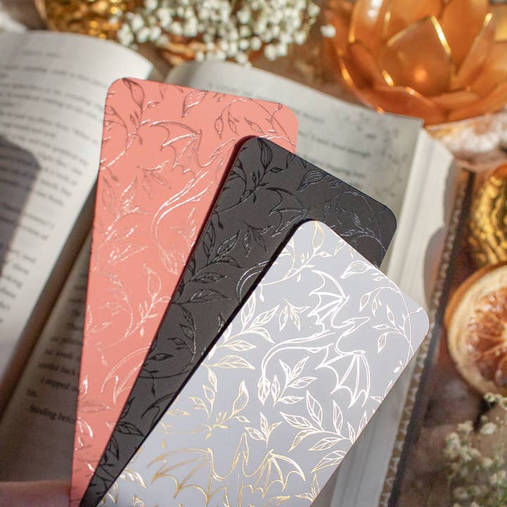 Meaggie Moos - Wholesale Bookmark - Gold Foil and White Floral Dragons Bookmark | Soft Touch