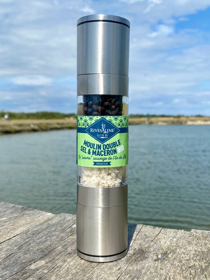 DOUBLE STAINLESS STEEL MACERON/COARSE SALT MILL 50g for wholesale by rivesaline