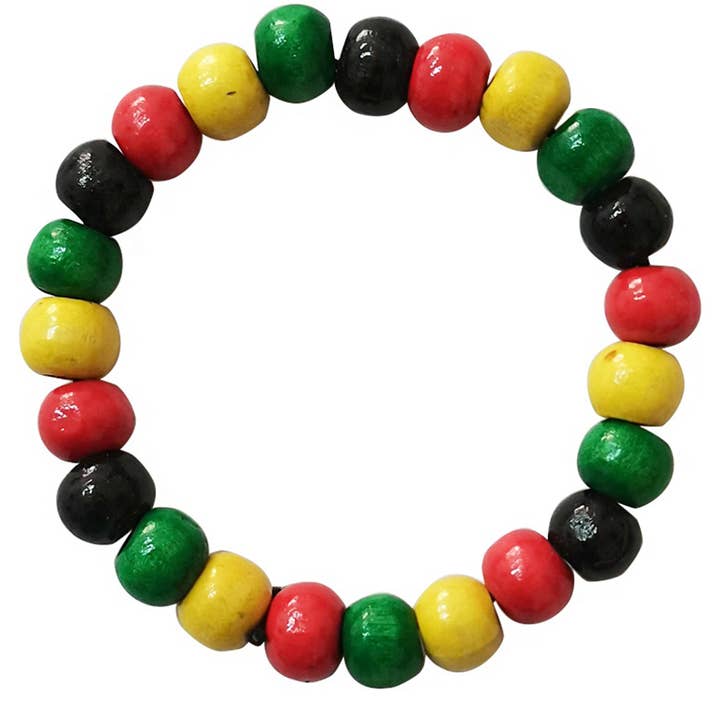 Cap Zone - Wholesale Beaded Bracelet - Rasta Reggae Wood Beaded Stretch Chakra Mala Bracelet