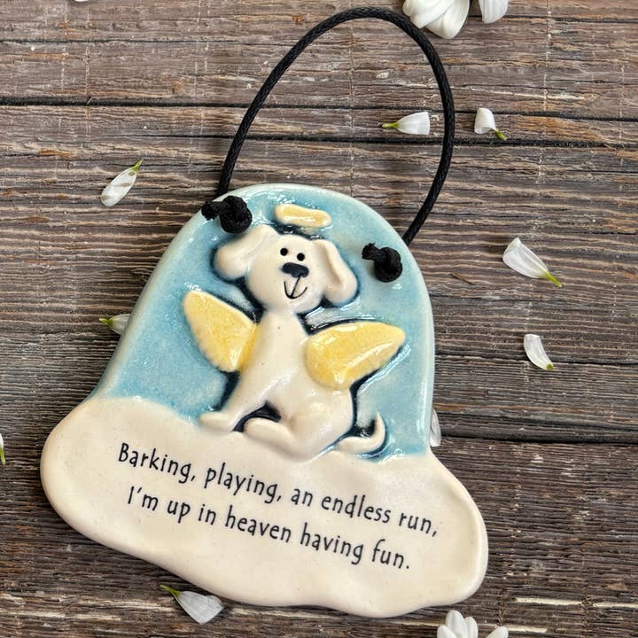 August Ceramics - Wholesale Ornament - Dog Memorial Ornament: "Barking, playing, an endless run..."