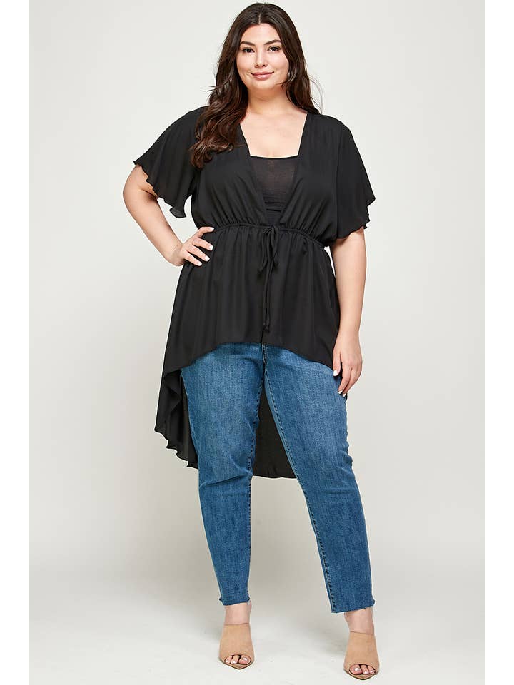 Haute Fox Plus Size & Contemporary - Wholesale Cardigan - Women's - Plus Size Hi-Low Hem Draped Cardigan - WG17832-C