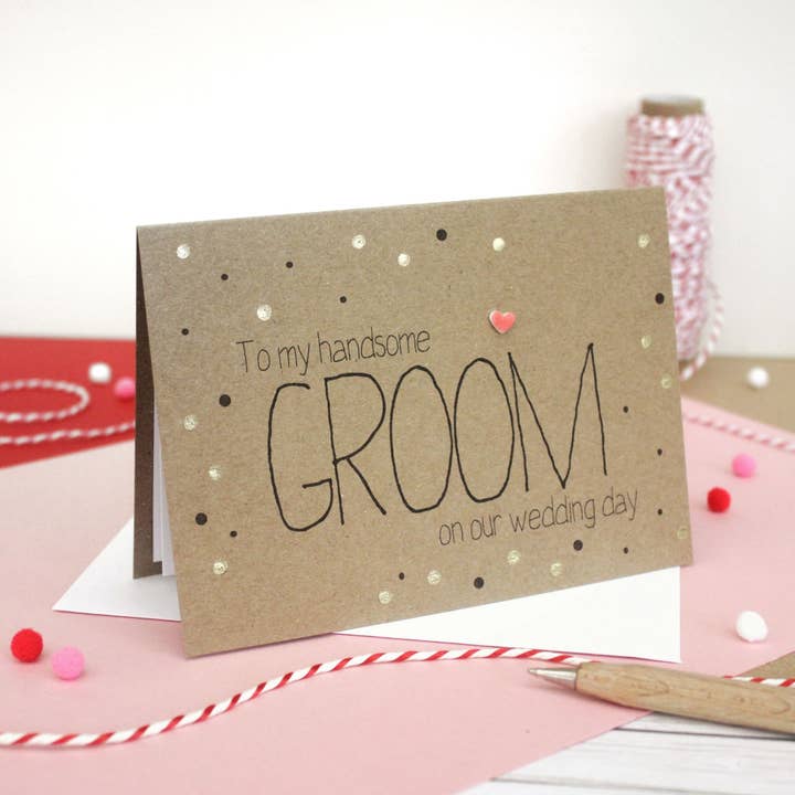 Little Silverleaf – wholesale Wedding card – To My Handsome Groom, Wedding Card with Gold Dots