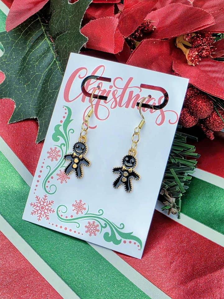 Lebkuchenmann Ohrringe & Halskette Set im Organzabeutel für den Großhandel von Bad Apple Designs