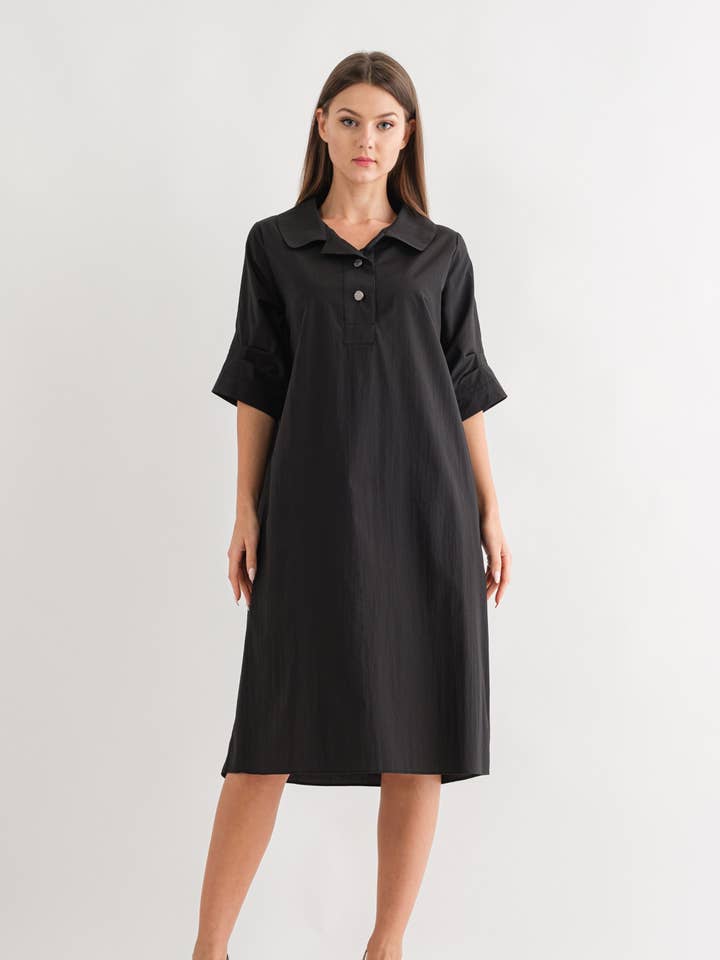 Button Collar Short Sleeve Midi Dress - KH054 for wholesale by Bloidy