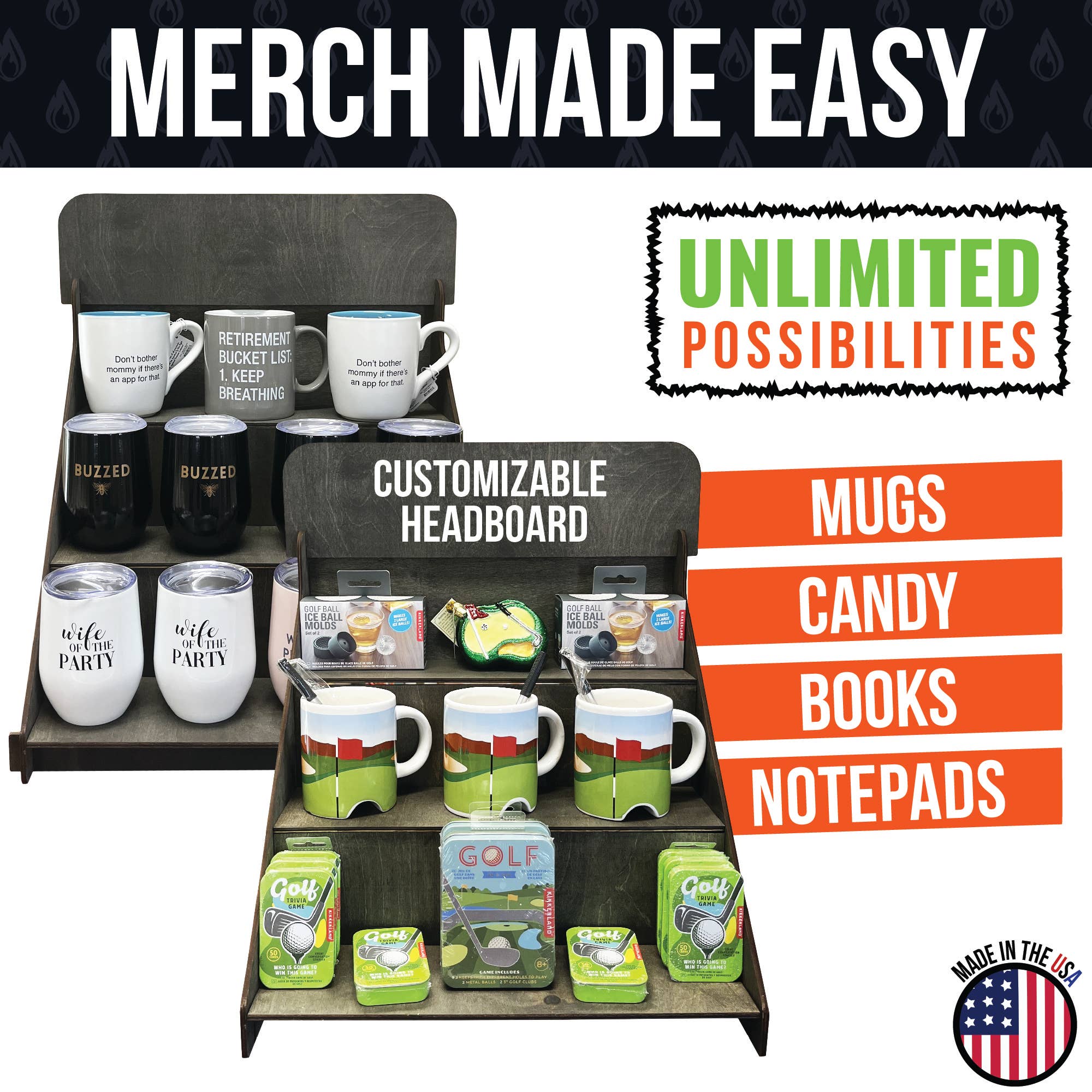 Torched Displays – Suporte/tripé de expositor de loja por atacado – Expositor em 3 níveis para sabonetes, velas e copos térmicos20