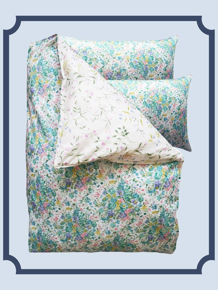Bridgerton Reversible Duvet Set made with Liberty Fabric BOUQUET PARADE & REGAL BLOSSOM for wholesale by Coco & Wolf