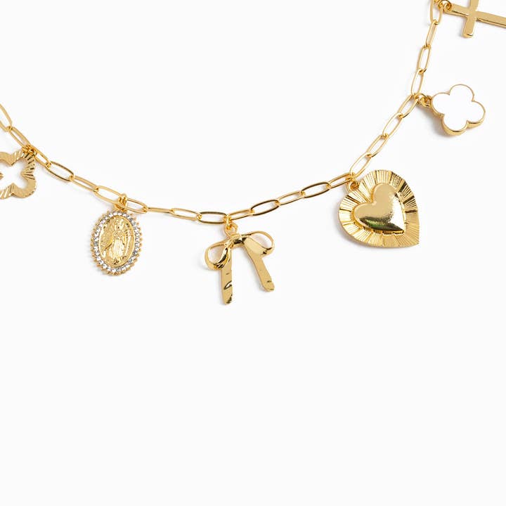 Sessori - Wholesale Pendant/Charm Necklace - Heart Multi Gold Chunky Charm Necklace