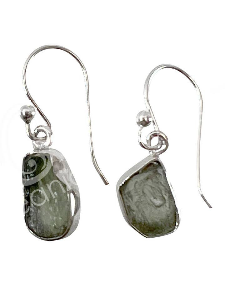 (GRAM)STERLING SILVER - EARRINGS NATURAL MOLDAVITE MIXED SH for wholesale by Oceanic Linkways Inc