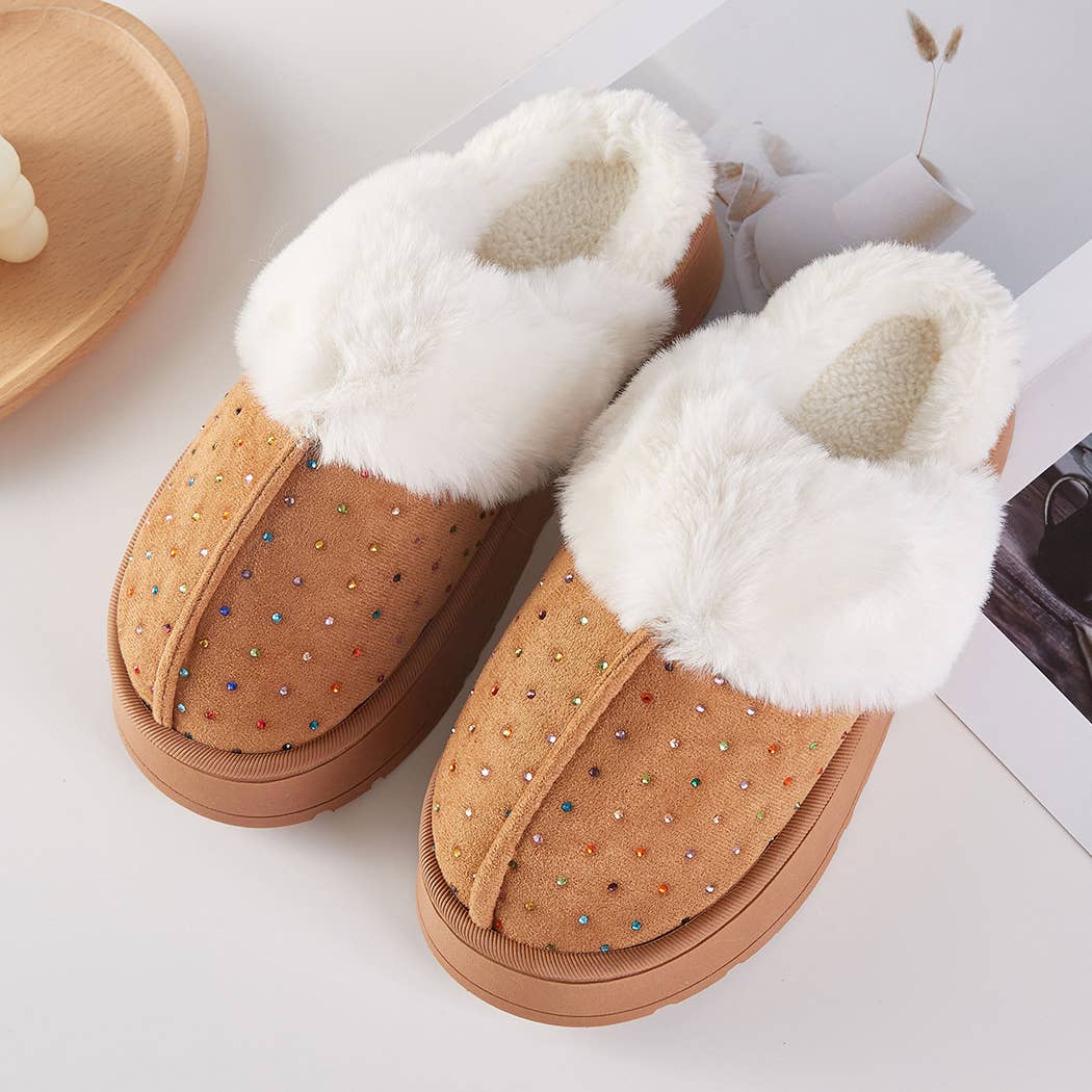 Fashion City - Wholesale Slippers - Women's - Sparkle Gemstone Faux Fur Lined Indoor Slippers4