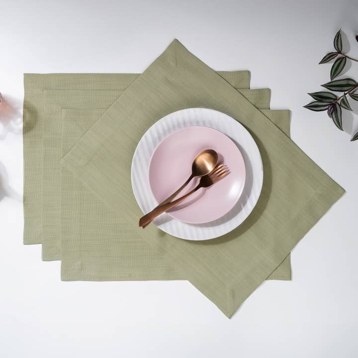 Sage Green Faux Linen Placemats 14 x 19 Inch Set of 4 for wholesale by D'Moksha