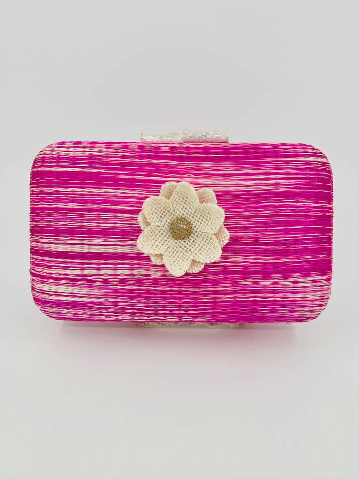 Hot Pink Handwoven Buri Palm Clutch Bag - Pick A Handle for wholesale by Ann Gaylord Bags