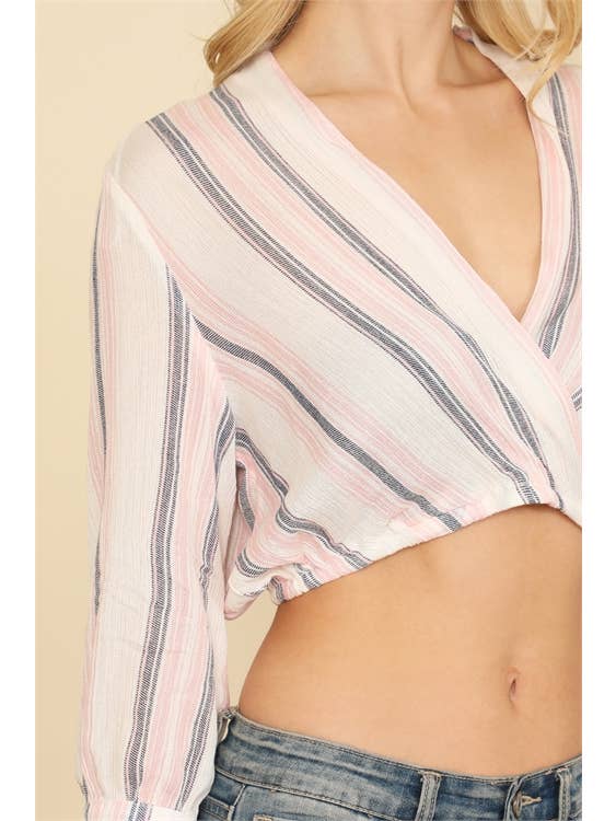 MYS Wholesale Inc - Wholesale Blouse - Women's - Women's Stripe Througout Deep V-Neck Surplice 3/4 Sleeve Top4