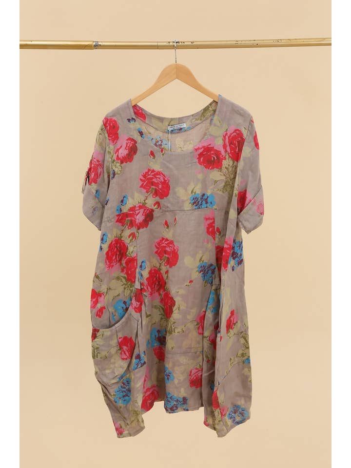 la maison des fibres naturelles – wholesale Klänning - Dam – Klänning i 100 % linne med blommönster 324010