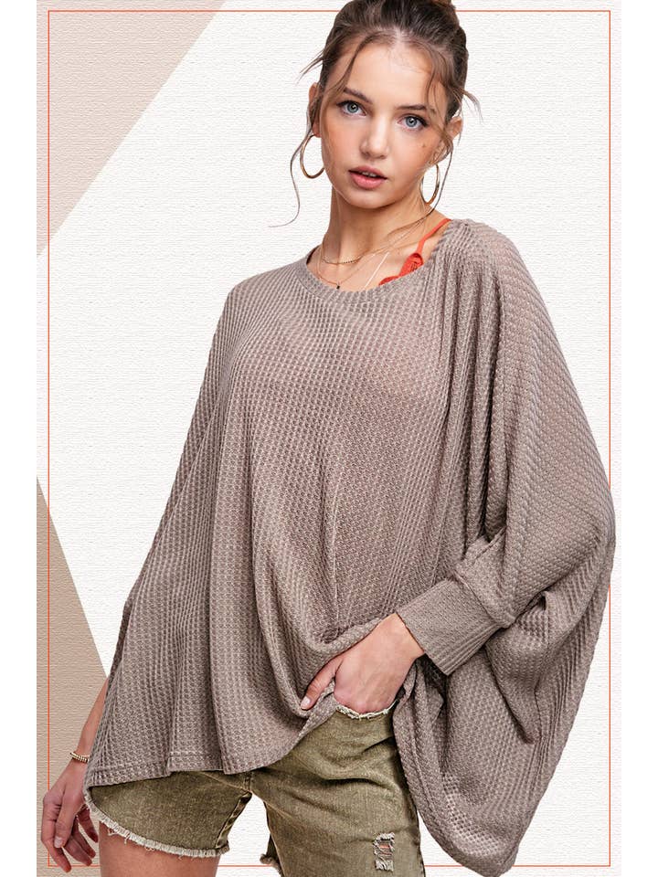 La Miel - Wholesale Knit Top - Women's - MLT8061-Oversized Lightweight Waffle Fabric Knit Top21