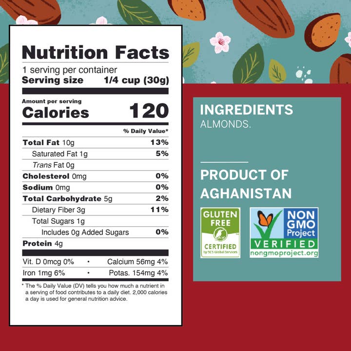Ziba Foods - Wholesale Nuts - Heirloom Almond Gurbandi (Raw) Single-Serve Snack Vegan 1 oz