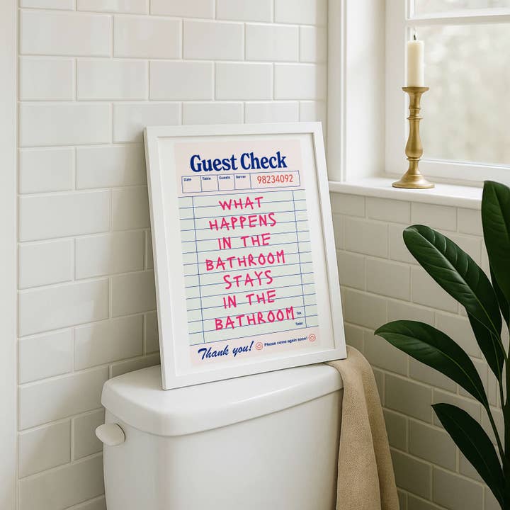 What Happens in the Bathroom Guest Check Poster for wholesale by House of Saturn
