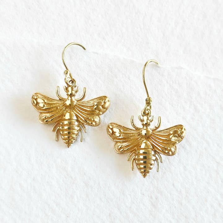 Bisjoux - Wholesale Dangle Earrings - Brass bee insect delicate minimal dangle earrings