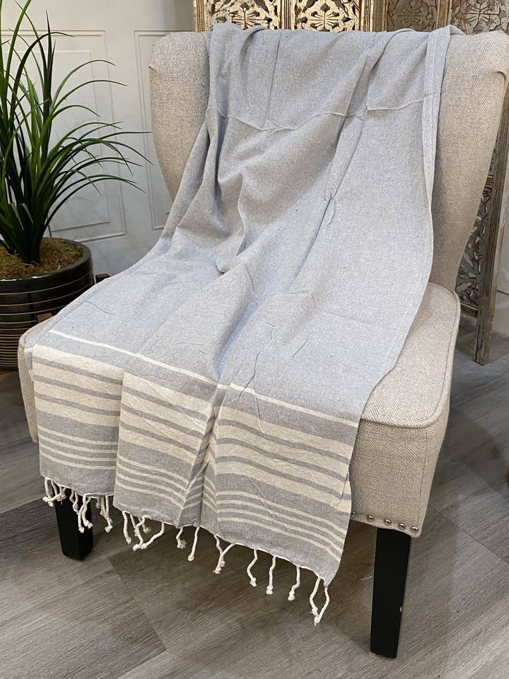 Highgrove - Throw Blanket - Cancun - Grey - 100% Cotton - 76" x 35" Lightweight for wholesale by Elite Home Fashions