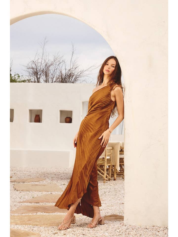 Dress Forum - Wholesale Dress - Women's - Olympia Asymmetrical Pleated Maxi Dress (1)1