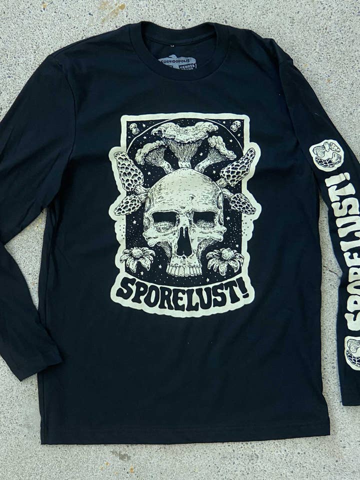 Cornucopia Mushroom Shirt, Black Long Sleeve for wholesale by Sporelust!