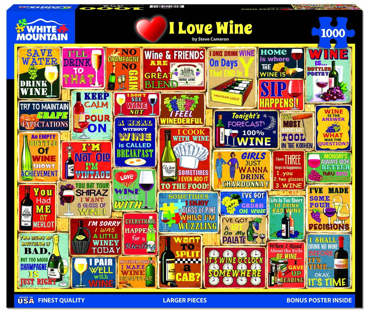 White Mountain Puzzles - Wholesale Puzzle - Adult - I Love Wine (1840pz) - 1000 Piece Jigsaw Puzzle1