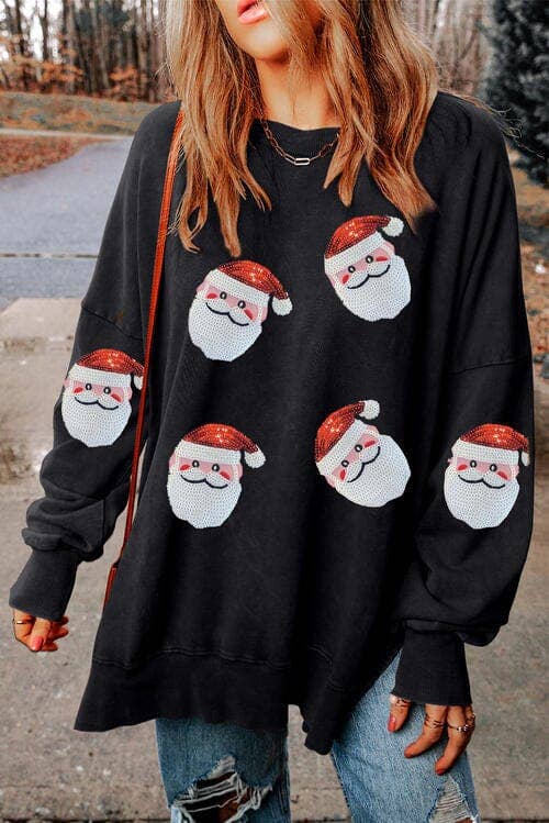 Rosa Clothing - Wholesale Sweatshirt - Women's - Santa Face Crewneck Pullover Sequined Sweatshirt1