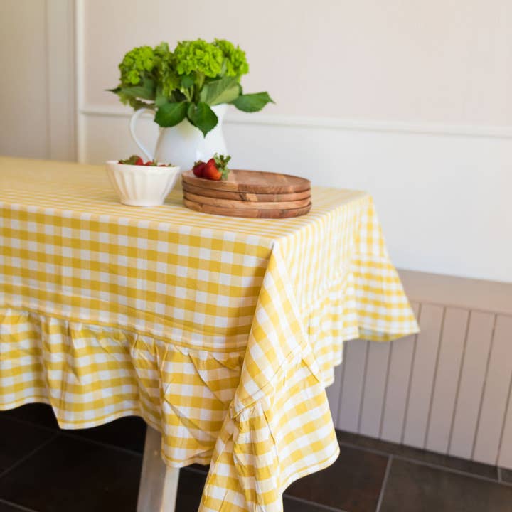 Galley and Fen - Wholesale Tablecloth - Yellow Ruffled Gingham Tablecloth