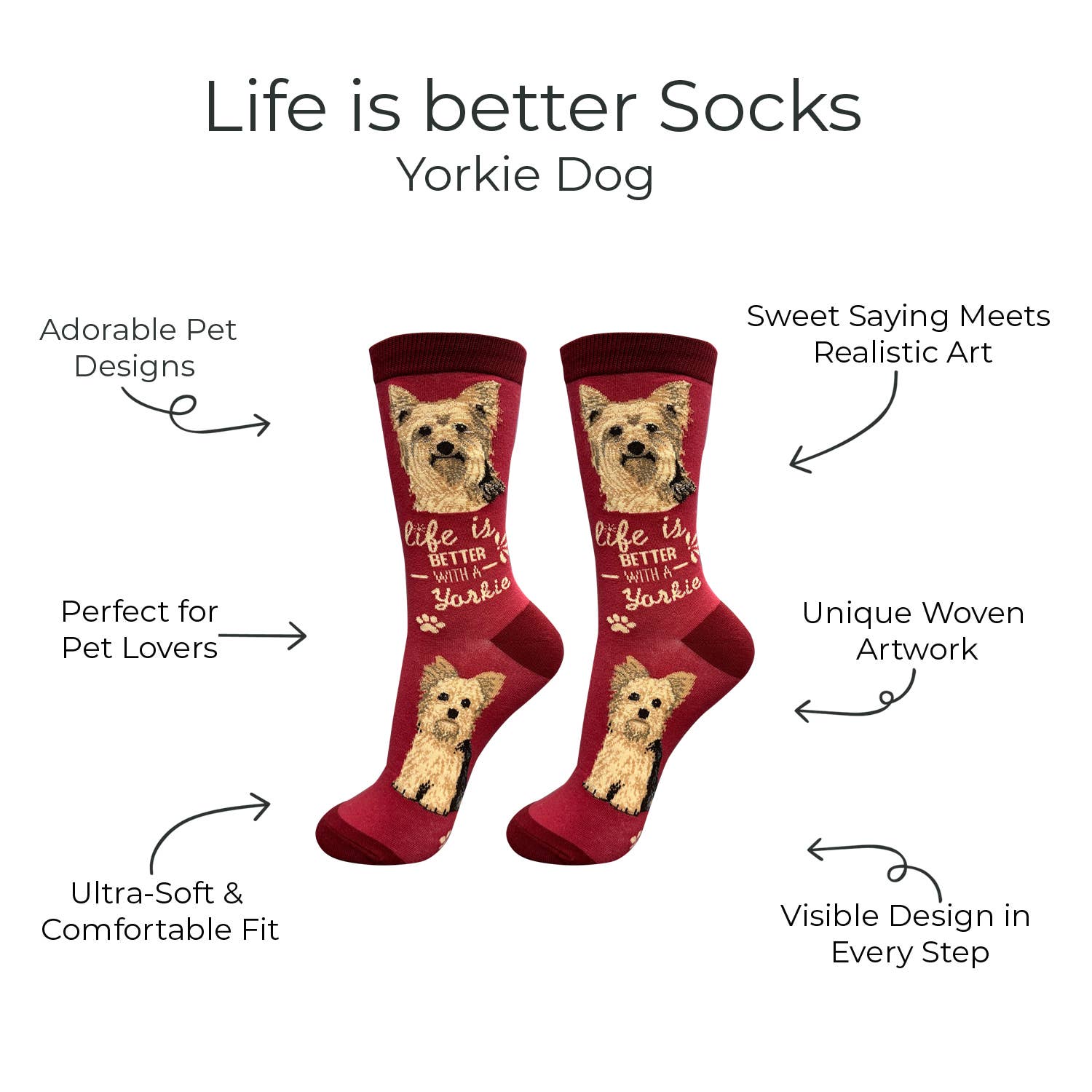 E&S Pets - Wholesale Socks - Unisex - Yorkie Dog Socks - Fun Novelty Crew Socks - Unisex2