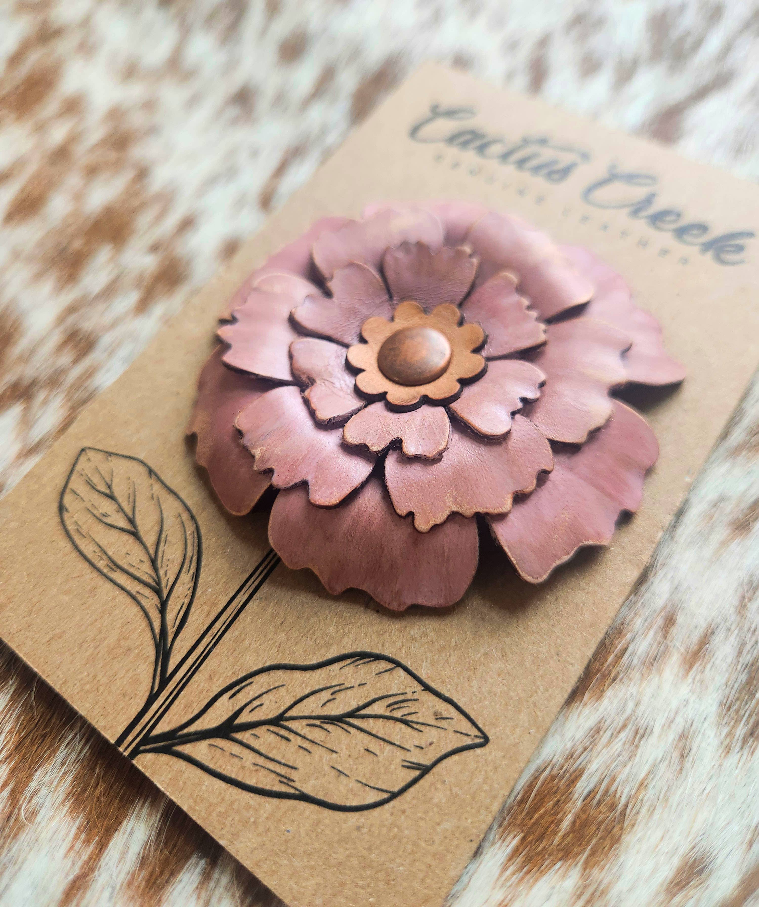 Cocklebur & Co. - Wholesale Hat Accessory - Women's - Prairie Peony Collection- Genuine Leather Flower Hat Pins4