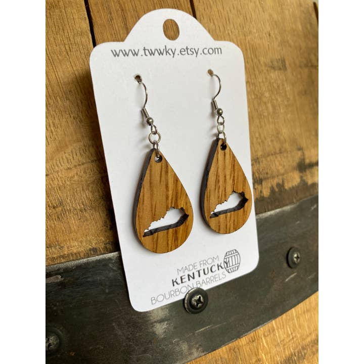 TWWKY - Wholesale Dangle Earrings - Kentucky Bourbon Barrel Reclaimed Wood Dangle Earrings4