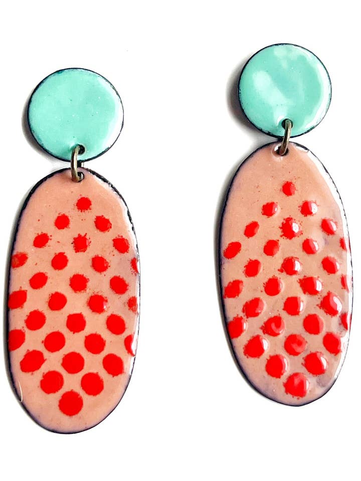 Boucles d'oreilles en émail rouge et aqua pour la vente par Courtney Fischer Jewelry