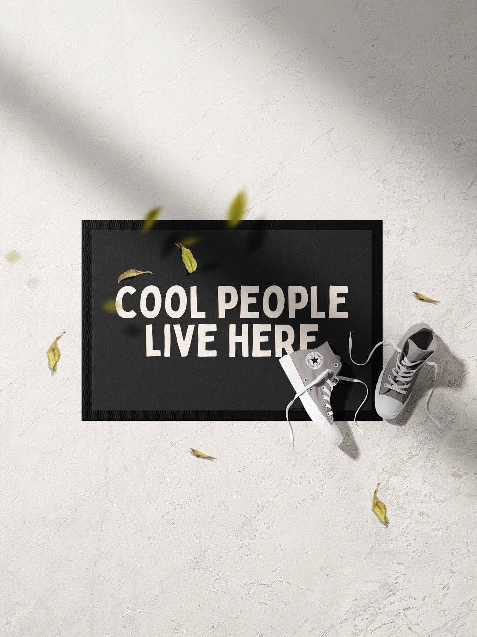 Cool People Live Here | Cream and Charcoal | Indoor Door Mat for wholesale on Faire0