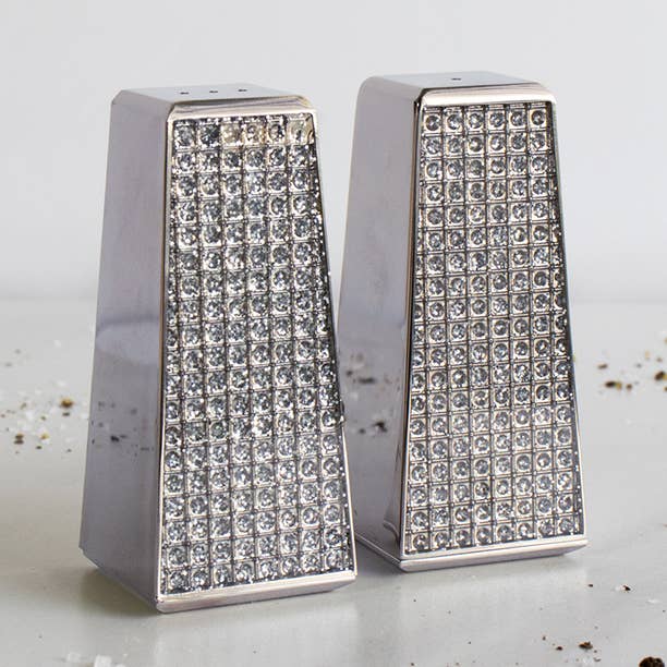 Collection by Nouvelle – Engroshandel Salt- og peberbøssesæt – Rustfrit stål sølv glitter massevis design salt og peber0