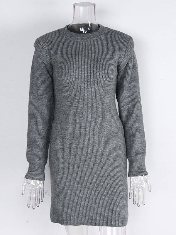 HIDDENBRAND - Wholesale Dress - Women's - Round-Necked Panelled Long-Sleeved Knitted Dress11