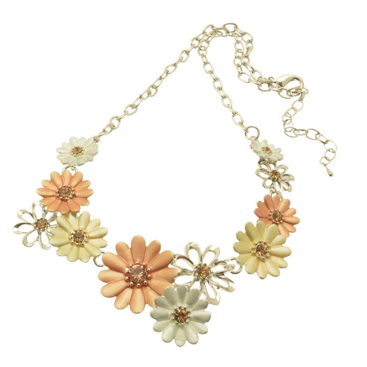 White, Orange and Yellow Daisy Necklace for wholesale by Miss Milly Limited