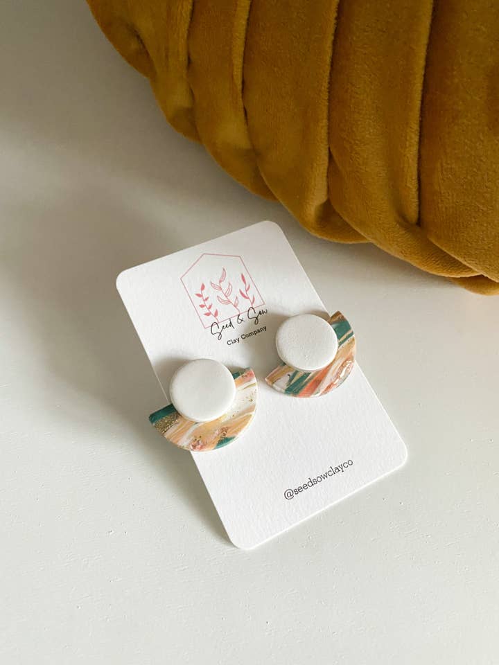 The Sunny Days Marble Circle/Semi Circle Stud for wholesale by Seed & Sow Clay Company